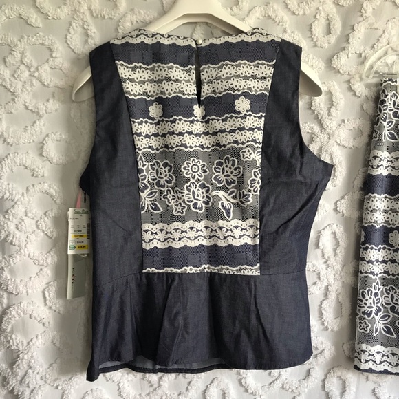 NEW Kelly & Diane Woman's Size 4 Sleeveless Top & Skirt set Navy and White Lace - Picture 6 of 8